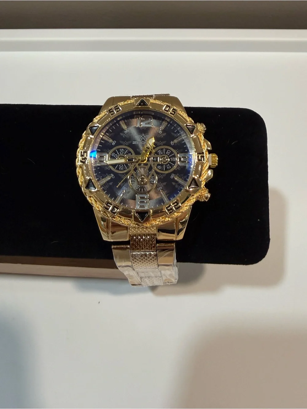 Gold Men's Chronograph Watch with Black Dial